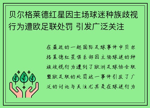 贝尔格莱德红星因主场球迷种族歧视行为遭欧足联处罚 引发广泛关注 贝尔格莱德红星因主场球迷种族歧视行为遭欧足联处罚 引发广泛关注